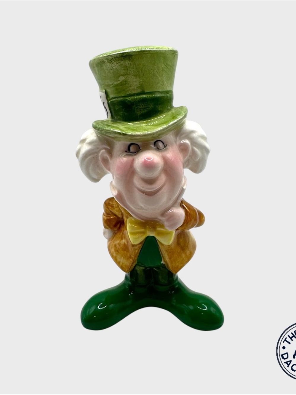 Vintage Ceramic Mad Hatter Figurine in Green and Gold